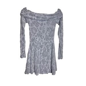Wild Fable XXS‎ Gray Rose Print Long Sleeve Off Shoulder Mini Dress